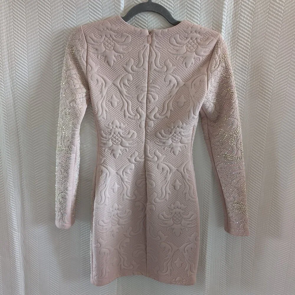 Bebe Addiction Dusty Rose Pink Bejeweled Bodycon Mini Dress Long Sleeve Size XXS - Picture 3 of 12
